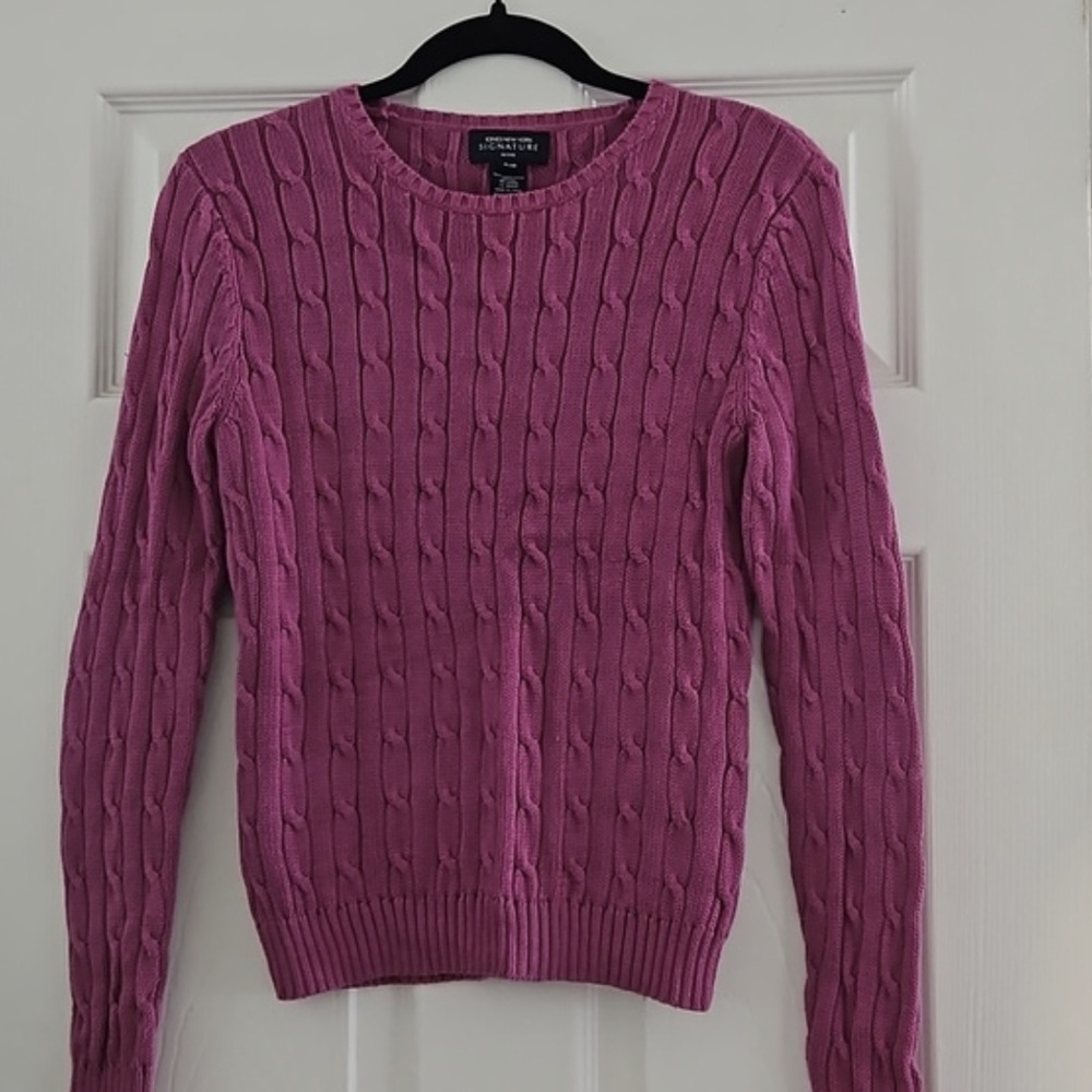 Women's Cable Knit Crewneck Sweater - Pink